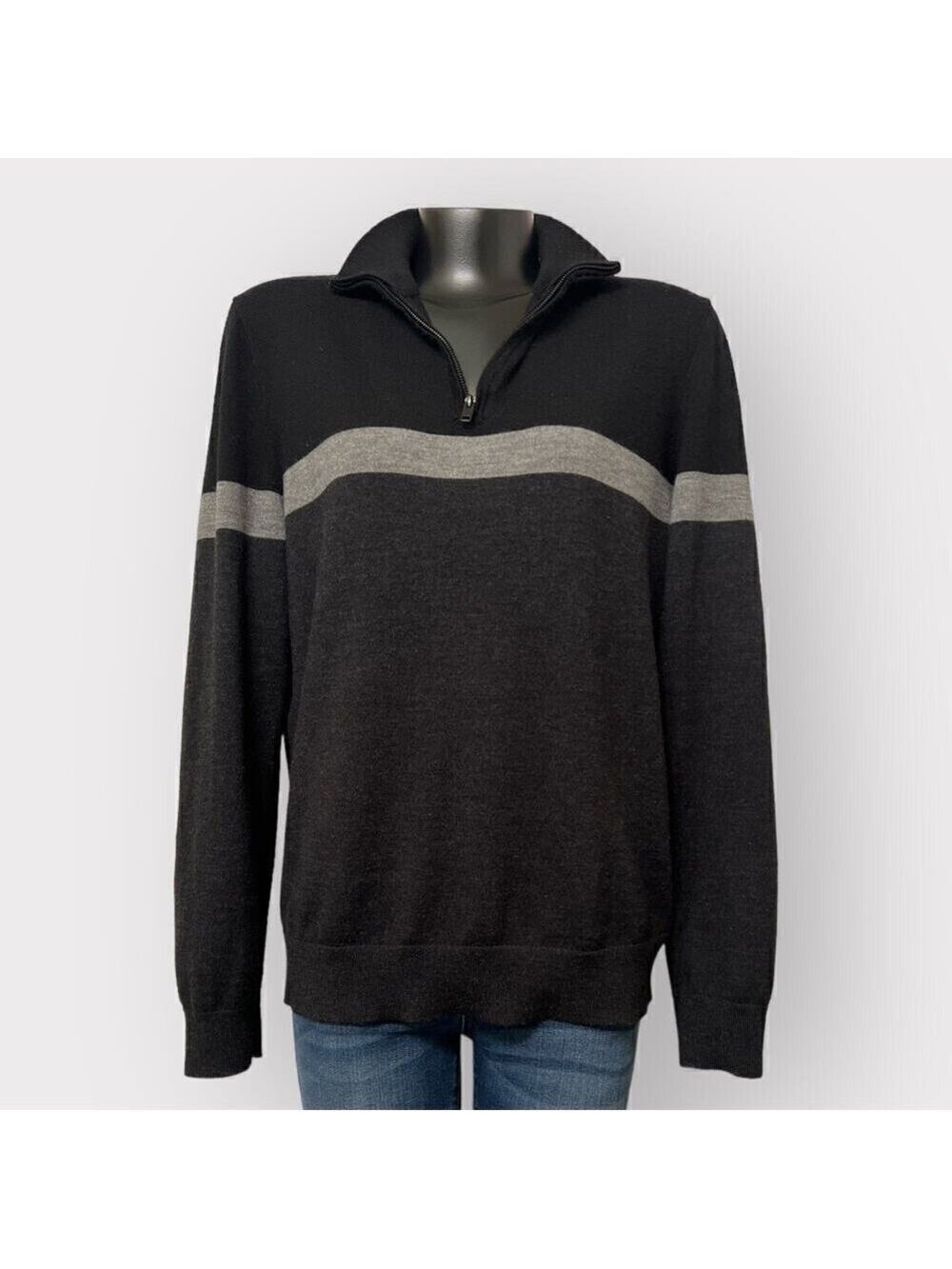 Express Mens 1/4 Zip Sweater sz L Merino Wool Preppy Lightweight Long Sleeve